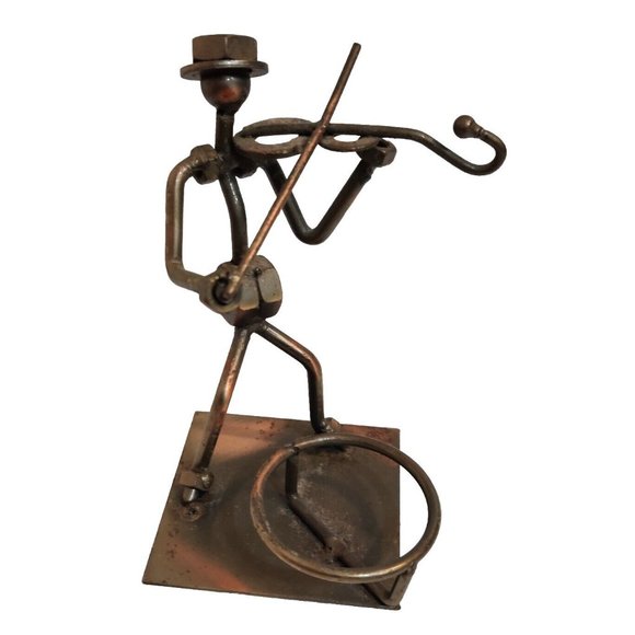 Violin Player Metal Nuts and Bolts Musician Figurine Candle Holder? 4x3.5x5" - Picture 2 of 12